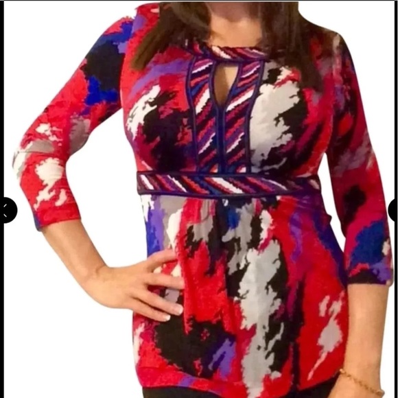 Bcbgmaxazria Red Water Color Blouse - Picture 2 of 5